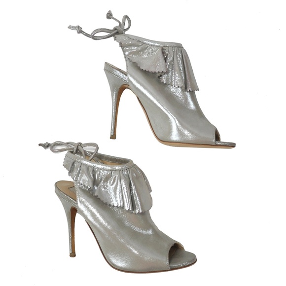 L.K.BENNETT Riley Suede Peep-Toe Booties SILVER - Picture 12 of 14